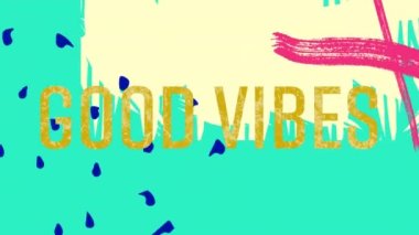 Yeşil arkaplandaki şekiller üzerinden iyi titreşimlerin animasyonu. küresel sosyal medya, bağlantılar ve dijital arayüz konsepti dijital olarak oluşturulmuş video.