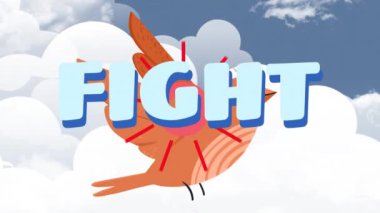 Savaş metninin animasyonu bulutlu kuş ve gökyüzü üzerinde. küresel sosyal medya, bağlantılar ve dijital arayüz konsepti dijital olarak oluşturulmuş video.