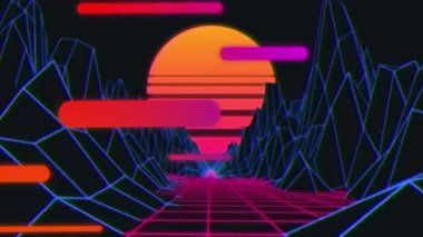 Dijital manzara üzerinde hareket eden patikaların animasyonu. Video oyunu, eğlence ve dijital arayüz kavramı dijital olarak oluşturuldu.