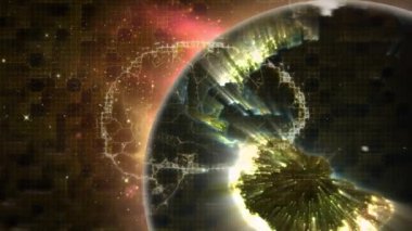 Siyah arkaplan üzerinde küresel ve dijital beynin animasyonu. küresel bağlantılar, veri işleme ve dijital arayüz konsepti dijital olarak oluşturulmuş video.