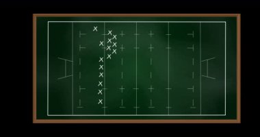 Tahtadaki futbol oyun planının animasyonu. spor, rekabet, eğlence ve teknoloji konsepti dijital kompozit görüntü.