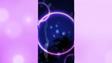 Neon halkalar üzerinden titreşimlerin animasyonu. Sosyal medya ve iletişim arayüzü kavramı dijital olarak oluşturulmuş video.