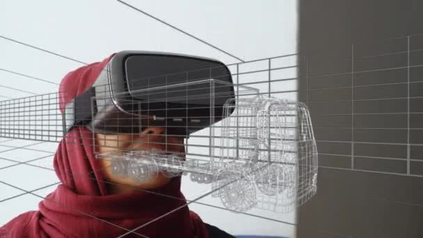 Animación Dibujo Digital Coche Sobre Mujer Usando Auriculares Ingeniería Global — Vídeo de stock