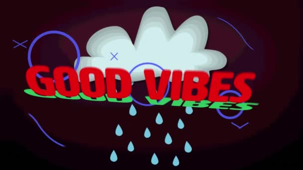 Animation Bonnes Vibrations Texte Sur Nuage Avec Pluie Sur Fond — Video