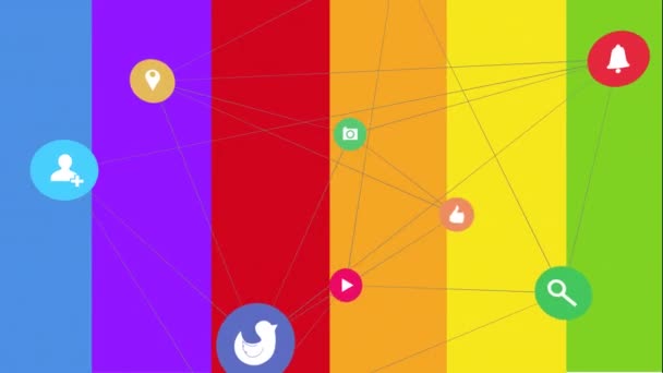 Animatie Van Het Netwerk Van Verbindingen Van Technologie Pictogrammen Regenboog — Stockvideo