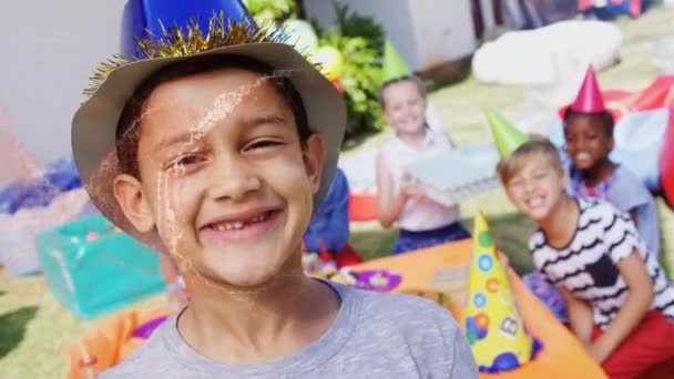 Animação Cérebro Digital Sobre Diversas Crianças Festa Aniversário Festa Infância — Vídeo de Stock