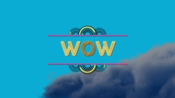 Animation Wow Text Sky Clouds Global Social Media Connections Digital — Stockvideo