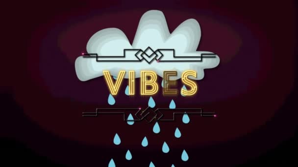 Animation Vibes Text Cloud Rain Purple Background Global Social Media — 图库视频影像