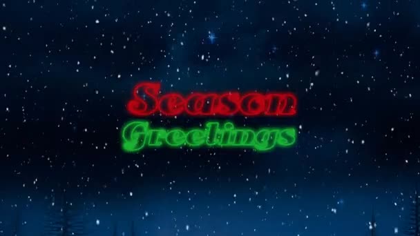 Animace Vánočního Neonu Nad Padajícím Sněhem Vánoční Tradiční Slavnostní Koncept — Stock video