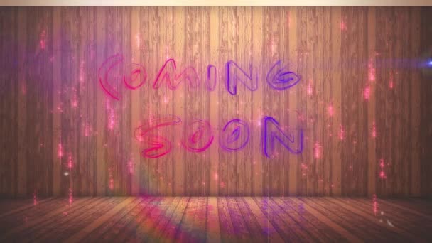 Animation Coming Soon Text Light Spots Wooden Background Global Social — Video Stock