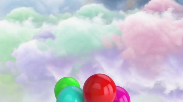 Animation Colorful Balloons Floating Clouds Birthday Party Celebration Concept Digitally — Stockvideo