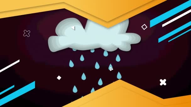 Animación Nube Con Lluvia Sobre Formas Sobre Fondo Púrpura Redes — Vídeos de Stock