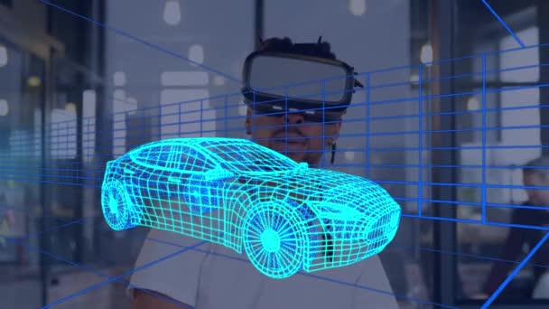 헤드셋을 사용하여 디지털 애니메이션 글로벌 엔지니어링 자동차 디자인 디지털 인터페이스 — 비디오