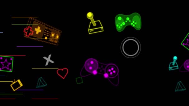 ゲームアイコンのアニメーションは黒の背景が大好きです ビデオゲーム エンターテイメントとデジタルインターフェースの概念デジタル生成されたビデオ — ストック動画