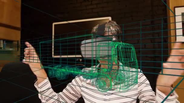 Animation Digital Drawing Car Woman Using Headset Global Engineering Car — Stockvideo