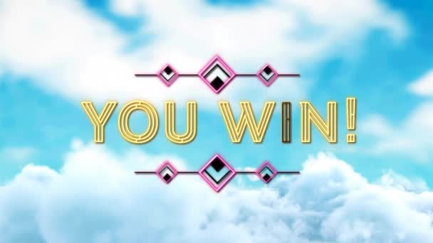 Animation You Win Text Sky Clouds Global Social Media Connections — 图库视频影像