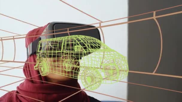 Animation Digital Drawing Car Woman Using Headset Global Engineering Car — Stockvideo