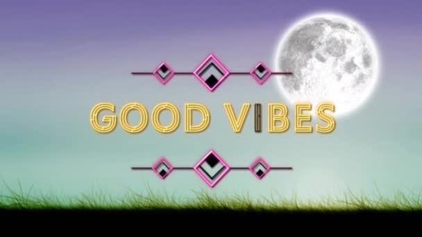 Animation Good Vibes Text Sky Moon Global Social Media Connections — 图库视频影像