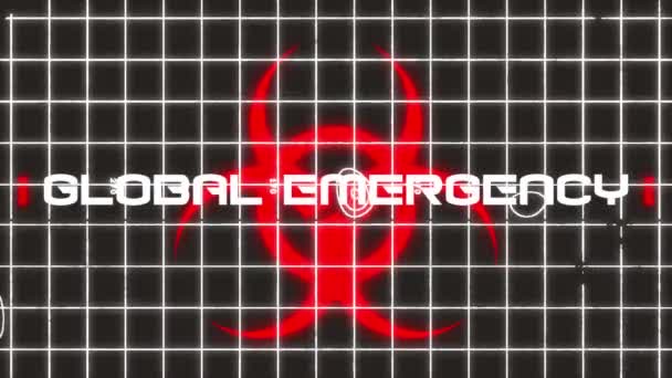 Animatie Van Wereldwijde Noodtekst Waarschuwingsbord Zwarte Achtergrond Global Covid Pandemisch — Stockvideo