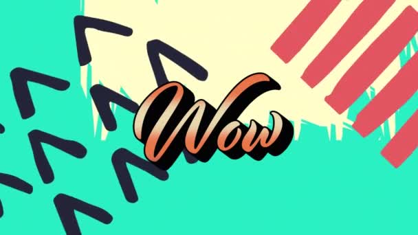 Animation Wow Text Shapes Green Background Global Social Media Connections — 图库视频影像