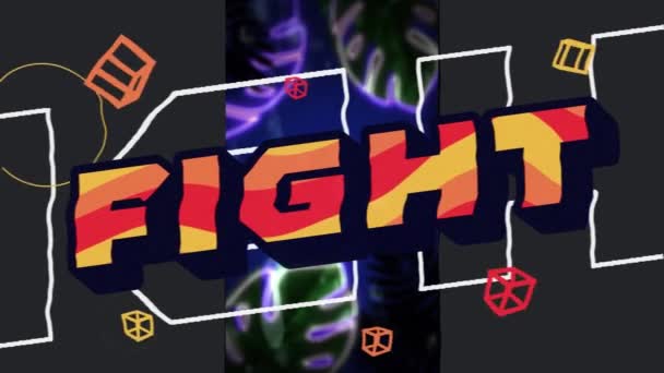 Animation Fight Text Neon Leaves Social Media Communication Interface Concept — 图库视频影像