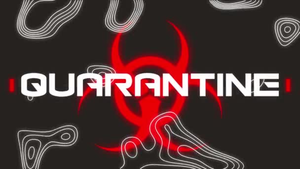 Animation Quarantine Text Warning Sign Black Background Global Covid Pandemic — 图库视频影像