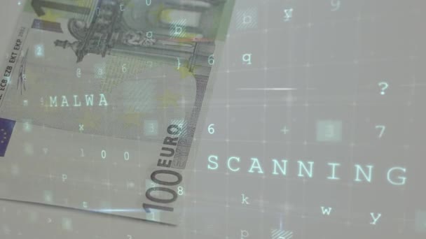 Animatie Van Waarschuwingsteksten Die Gegevensverwerking Bankbiljetten Verplaatsen Mondiaal Business Finance — Stockvideo