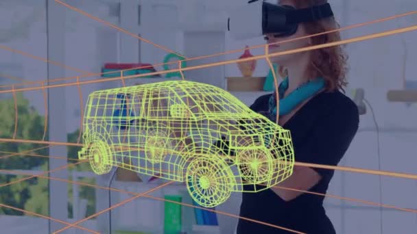 Animation Digital Drawing Car Woman Using Headset Global Engineering Car — 图库视频影像