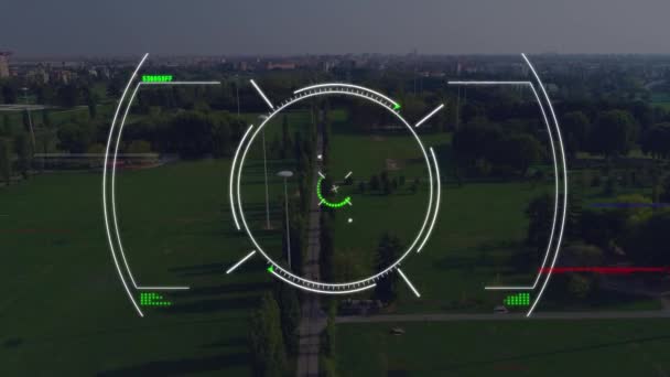 Animação Microscópio Sobre Paisagem Urbana Conexões Globais Negócios Interface Digital — Vídeo de Stock