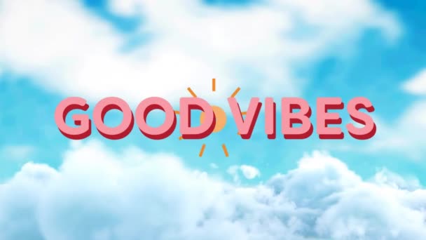 Animation Good Vibes Text Sky Clouds Global Social Media Connections — 图库视频影像