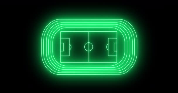 Animatie Van Groene Neon Sportstadion Zwarte Achtergrond Mondiaal Concept Van — Stockvideo