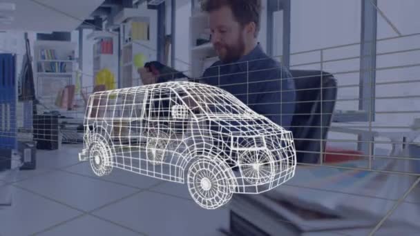 Animation Dessin Numérique Voiture Sur Homme Aide Casque Ingénierie Globale — Video