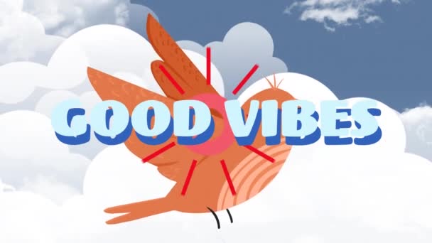 Animation Good Vibes Text Bird Sky Clouds Global Social Media — 图库视频影像