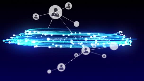 青いライトと黒の背景にユーザーアイコンの接続のネットワークのアニメーション 世界規模の接続 データ処理 テクノロジーの概念デジタルで生成されたビデオ — ストック動画