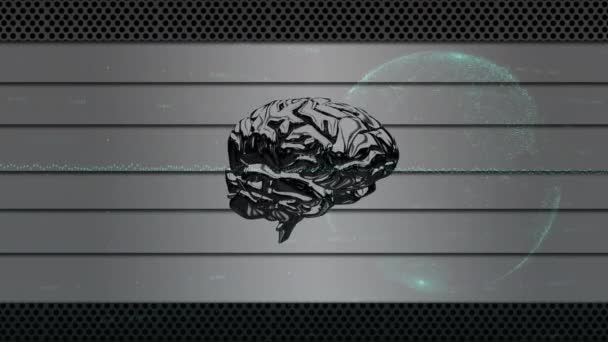 Animace Grafů Rotujícím Mozku Šedém Pozadí Globální Obchod Finance Věda — Stock video