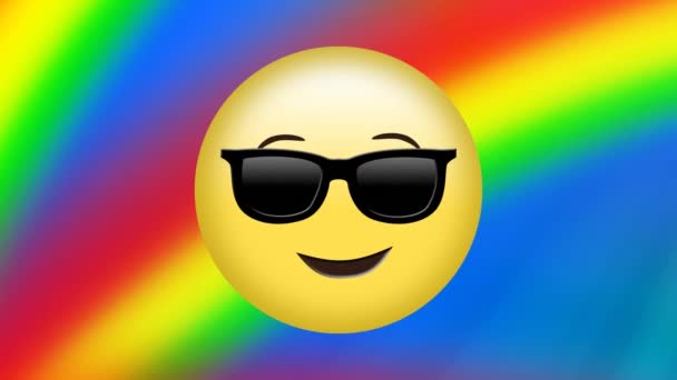 Animation Von Emocji Gläsern Über Regenbogenhintergrund Social Media Technologie Und — Stockvideo