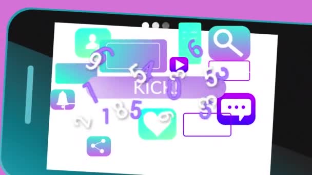 Animação Mudar Números Letras Sobre Ícones Tela Smartphone Conceito Mídia — Vídeo de Stock