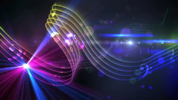 Animacja Spadających Nut Kolorowych Świecących Świateł Koncepcja Muzyki Rozrywki Wideo — Wideo stockowe