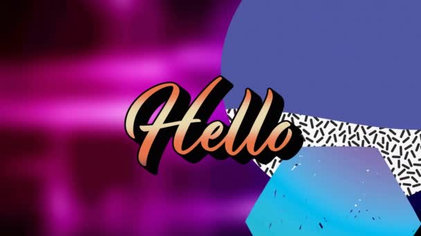 Animation Hello Text Shapes Purple Background Global Social Media Connections — Stockvideo