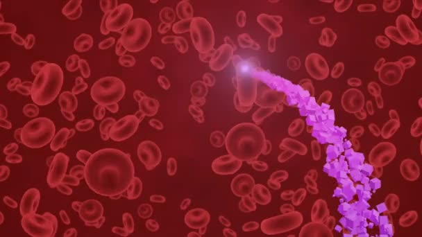 Animation Moving Cells Red Background Global Medicine Healthcare Services Concept — Stock Video