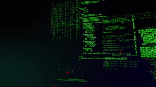 데이터 처리를 녹색으로 어두운 과붉은 빛으로 애니메이션화 데이터 컴퓨터 디지털 — 비디오