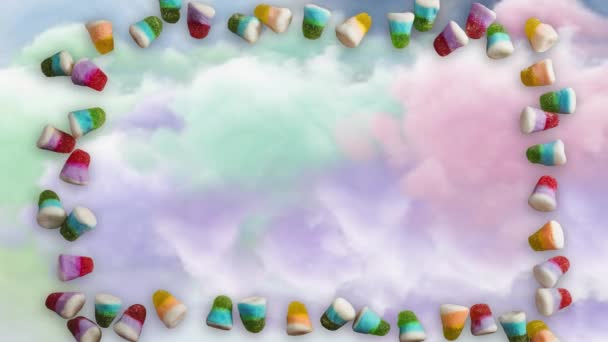 Animación Frijoles Jalea Marco Sobre Cielo Nublado Color Movimiento Energía — Vídeo de stock