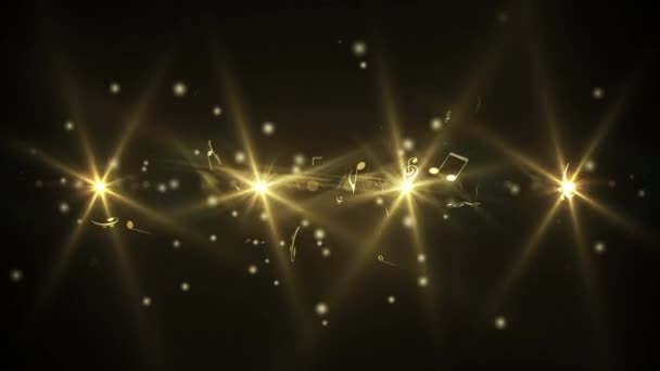 Animação Notas Caindo Luzes Brilhantes Amarelas Conceito Música Entretenimento Vídeo — Vídeo de Stock