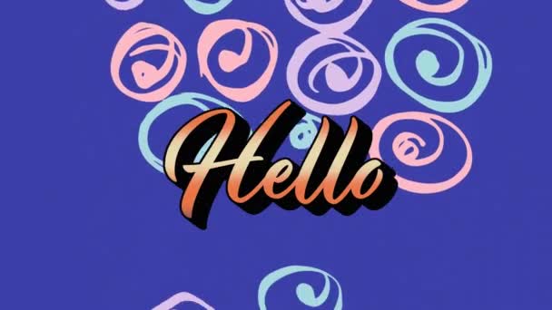 Animace Textu Hello Nad Tvary Modrém Pozadí Globální Sociální Média — Stock video