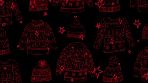 Animation Christmas Jumper Pattern Falling Snow Christmas Tradition Celebration Concept — Stockvideo