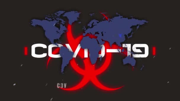 Siyah Arkaplandaki Uyarı Işareti Üzerine Çovid Metnin Animasyonu Küresel Covid — Stok video
