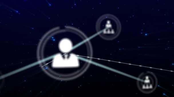 黒の背景にユーザーアイコンの接続のネットワークのアニメーション 世界規模の接続技術とデジタルインターフェースの概念デジタルで生成されたビデオ — ストック動画