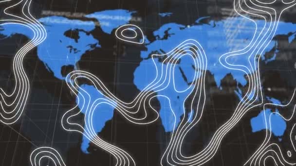 Animación Líneas Blancas Sobre Mapa Del Mundo Conexiones Globales Interfaz — Vídeos de Stock