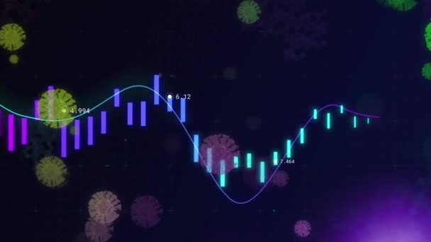 Animation Der Graphik Über Viruszellen Auf Violettem Hintergrund Global Covid — Stockvideo