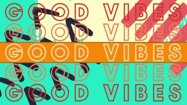 Animation Good Vibes Text Repeated Shapes Green Background Global Social — Stockvideo